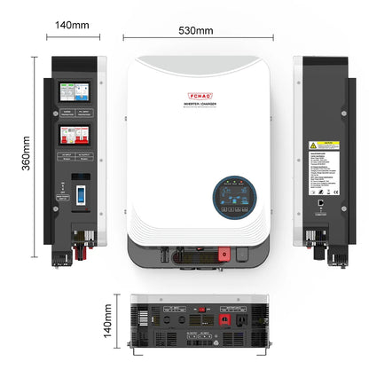 Zonne-omvormer – Hybride Inverter – Solar Inverter – MPPT Laadregelaar – Zuivere Sinusgolf – 6,2 kW Vermogen – WiFi Monitoring - QUORE