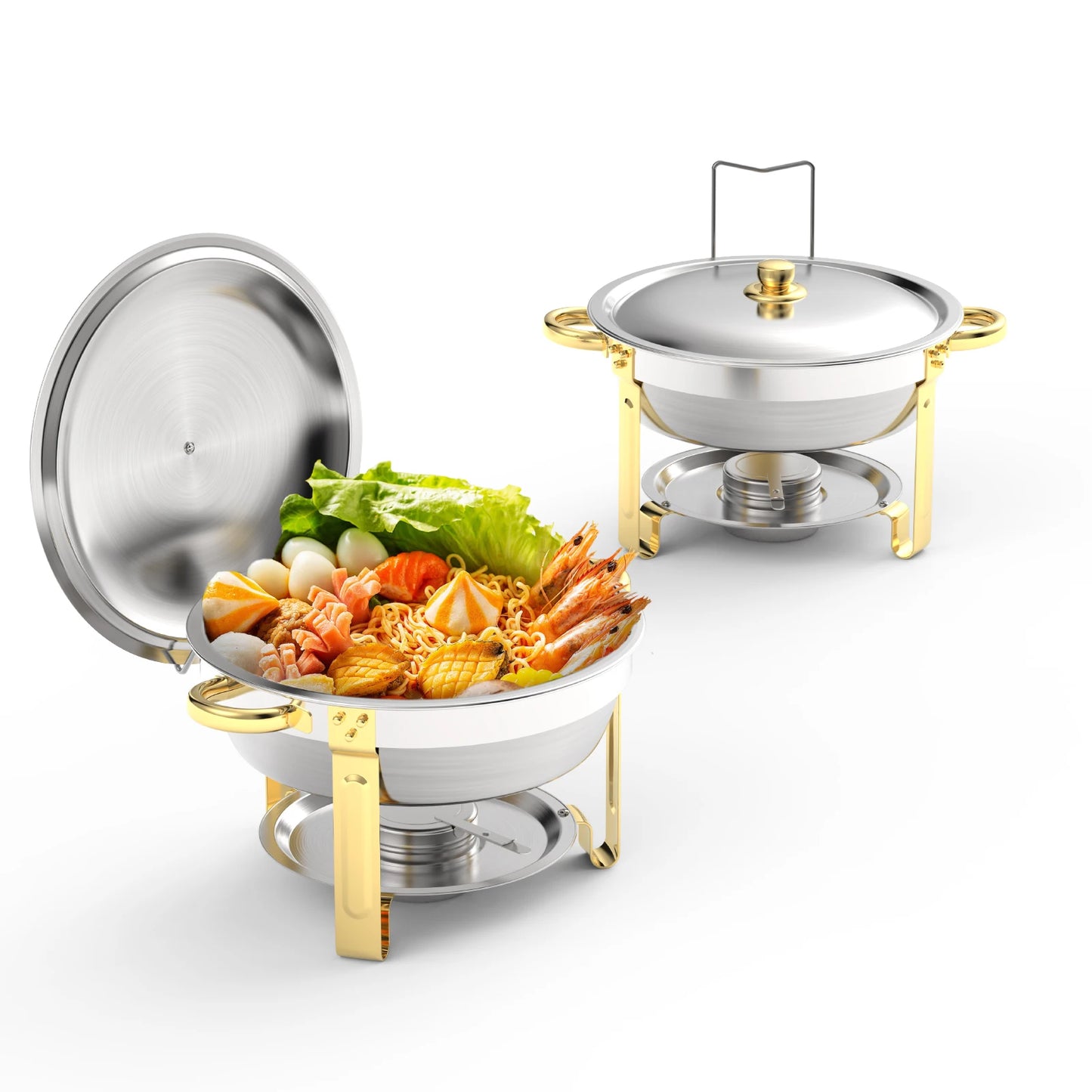 Chafing Dish - Warmhoudplaat - Buffetwarmer Set - Rechaud - High-Grade RVS Catering Warmer Set Compleet - 2 Stuks - 5QT - met Stevig Frame voor Feesten en Bruiloften - Zilver