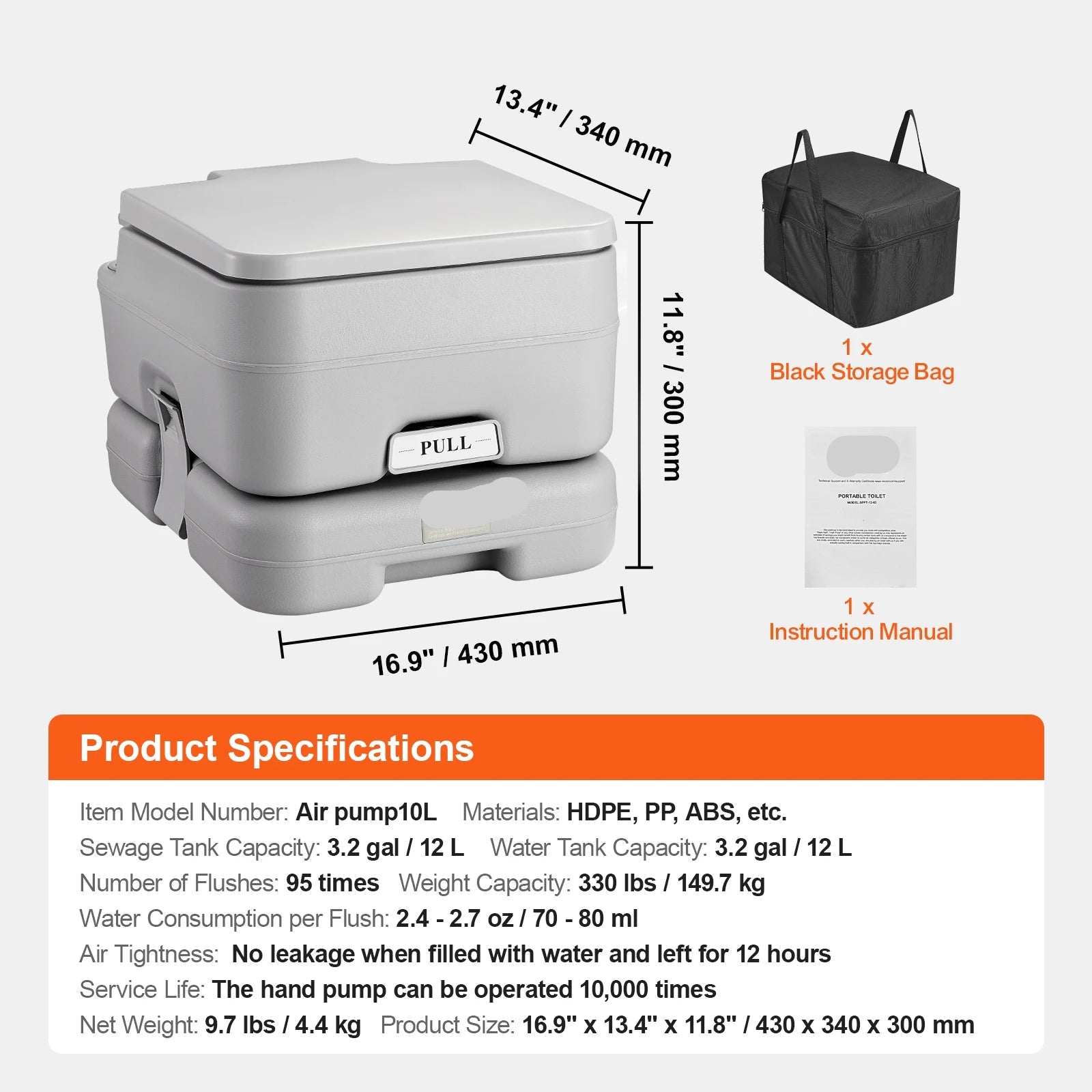 Camping Toilet - Porta Potti - Camping wc - Draagbaar Toilet - Portable Toilet - 3.2 Gal - Compact, Geurloos en Lekvrij Toilet met Drukspoeling - voor Kamperen en Outdoor Gebruik - Meeneembaar Toilet - Chemisch Toilet - QUORE