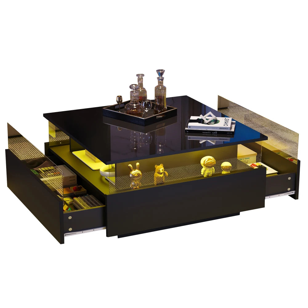 Salontafel – Koffietafel – Tafel – Woonkamertafel – Bijzettafel – Zwart – Modern Design – Geïntegreerde LED-Verlichting - QUORE