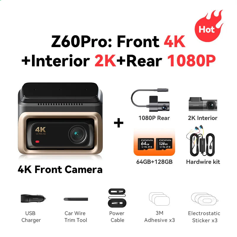 Dashcam – Autocamera – Camerasysteem – Rijveiligheidscamera – 3-Kanaals Dashcam – 4K Ultra HD Sony STARVIS Sensor – 5GHz Wi-Fi & ADAS Veiligheidsmeldingen
