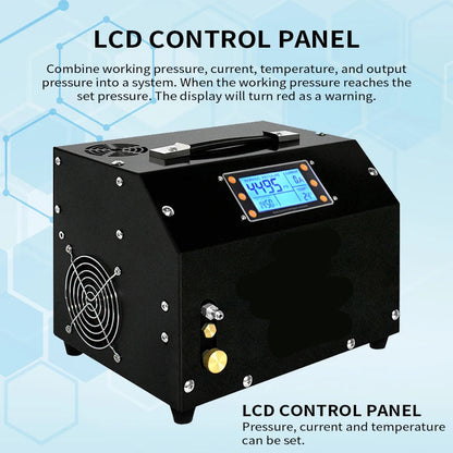 Luchtcompressor - Luchtcompressor Bandenpomp - Airpress Compressor - met LCD-scherm - Digitaal Besturingssysteem - 300Bar - 220V - met Ingebouwde 12V Draagbare Stroomadapter Ventilator