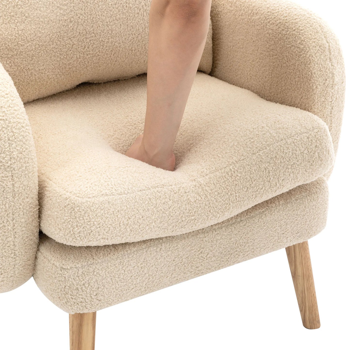 Fauteuil – Teddyvelours Stoel – Lounge Stoel – Relaxfauteuil – Zachte Bekleding – 14 Cm Dikke Zitting – Houten Constructie - 71 x 72 x 79 cm - Beige