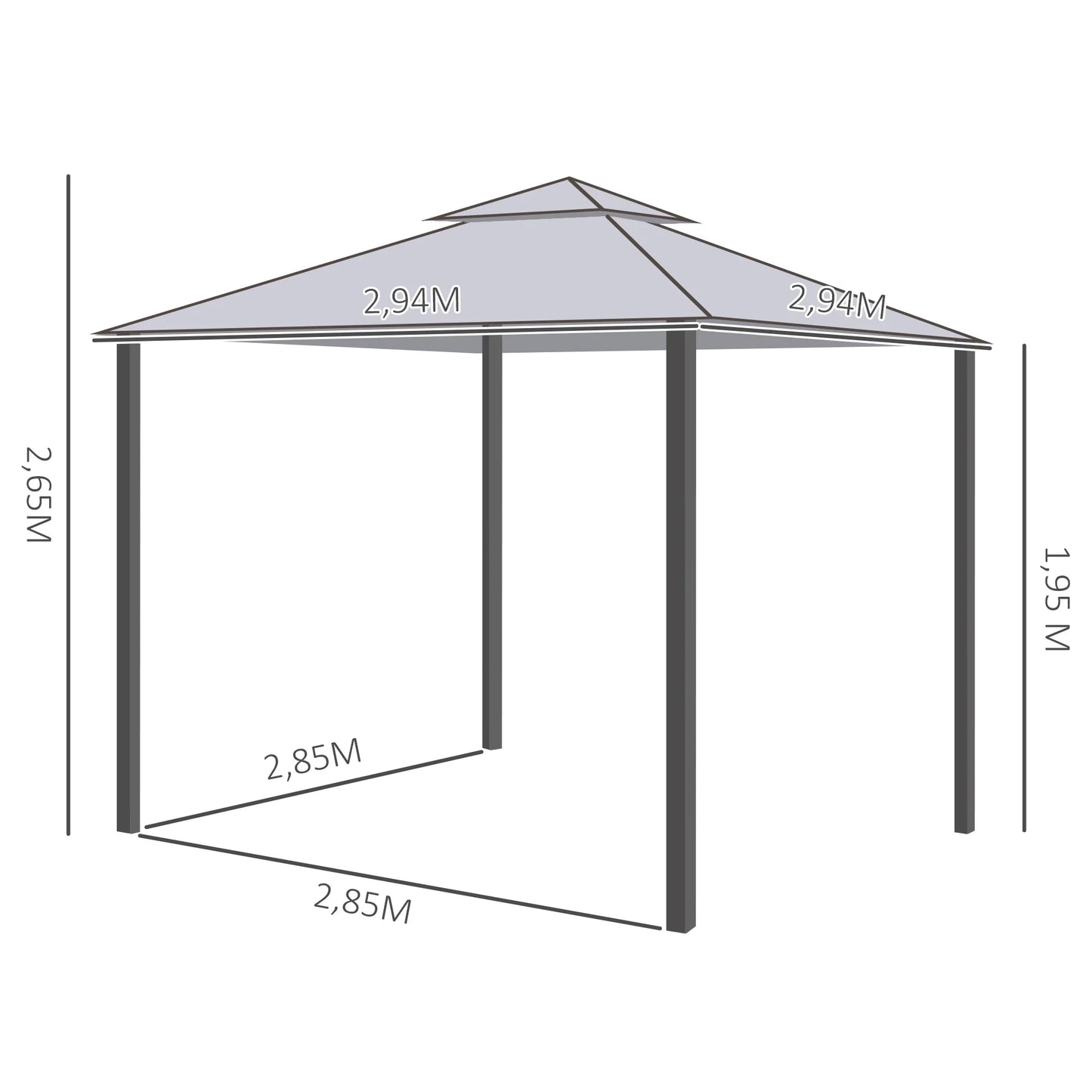 Tuinpaviljoen – Tuin Prieel – Buitenpaviljoen – Terraspaviljoen – Overkapping – Buitenverblijf – Metalen Frame – Waterafstotend Dak – Insectengaas Zijwanden - Grijs