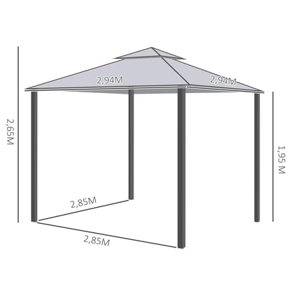 Tuinpaviljoen – Tuin Prieel – Buitenpaviljoen – Terraspaviljoen – Overkapping – Buitenverblijf – Metalen Frame – Waterafstotend Dak – Insectengaas Zijwanden - Grijs