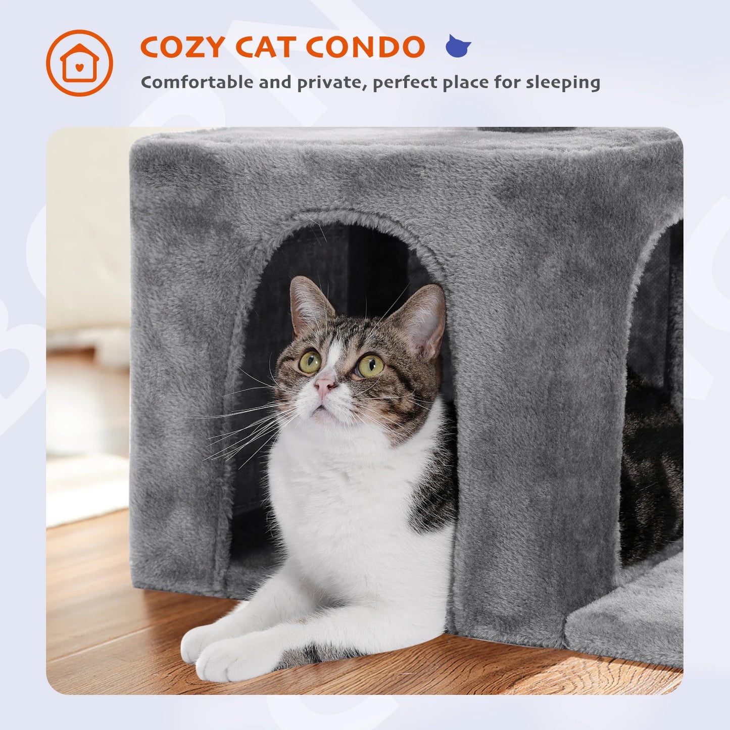 Krabpaal - voor Katten – Kattenboom - met Sisalpalen - Diepe Hangmat - Kattenhuis - Uitkijkplateau – Compact Kattenmeubel - voor Kleine Katten - Kittens - Grijs