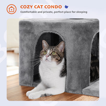 Krabpaal - voor Katten – Kattenboom - met Sisalpalen - Diepe Hangmat - Kattenhuis - Uitkijkplateau – Compact Kattenmeubel - voor Kleine Katten - Kittens - Grijs