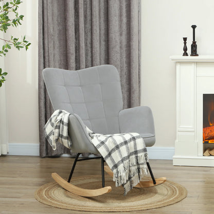 Schommelstoel – Schommelstoel Voor Volwassenen – Relaxstoel – Schommelstoel Met Armleuning – Ergonomisch Ontwerp – Beukenhout En Staal - 98 x 71 x 101 cm - Grijs