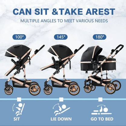 Kinderwagen - Buggy - Baby Kinderwagen 3 in 1 - Luxe Opvouwbare Wandelwagen - Baby Autostoel - Hoog Landschap Babywagen - voor Pasgeborenen - Inclusief Veiligheidszitje - Grijs