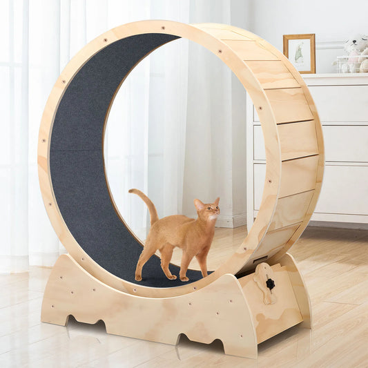 Katten Loopwiel - Looprad - Fitness - Stevig Hout - Stille Draaiende Dieren - 42,51inch - voor Grote Katten - Zware Binnen Rennwiel - met Anti-Slip Ontwerp - Geel