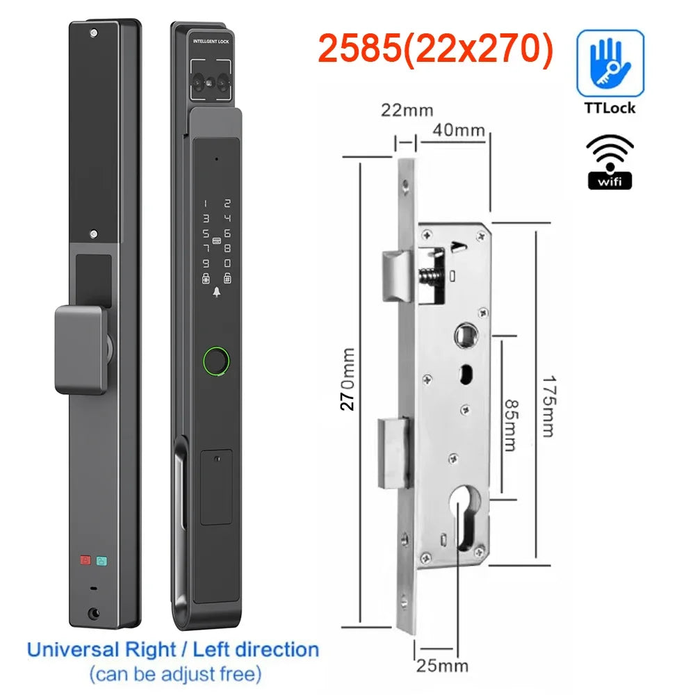 Biometrisch Deurslot – Slim Deurslot – Elektronisch Slot – Vingerafdrukslot – Smart Lock – 11 Ontgrendelingsmethoden – Weerbestendig Aluminium - 2585 - 22x270 - QUORE