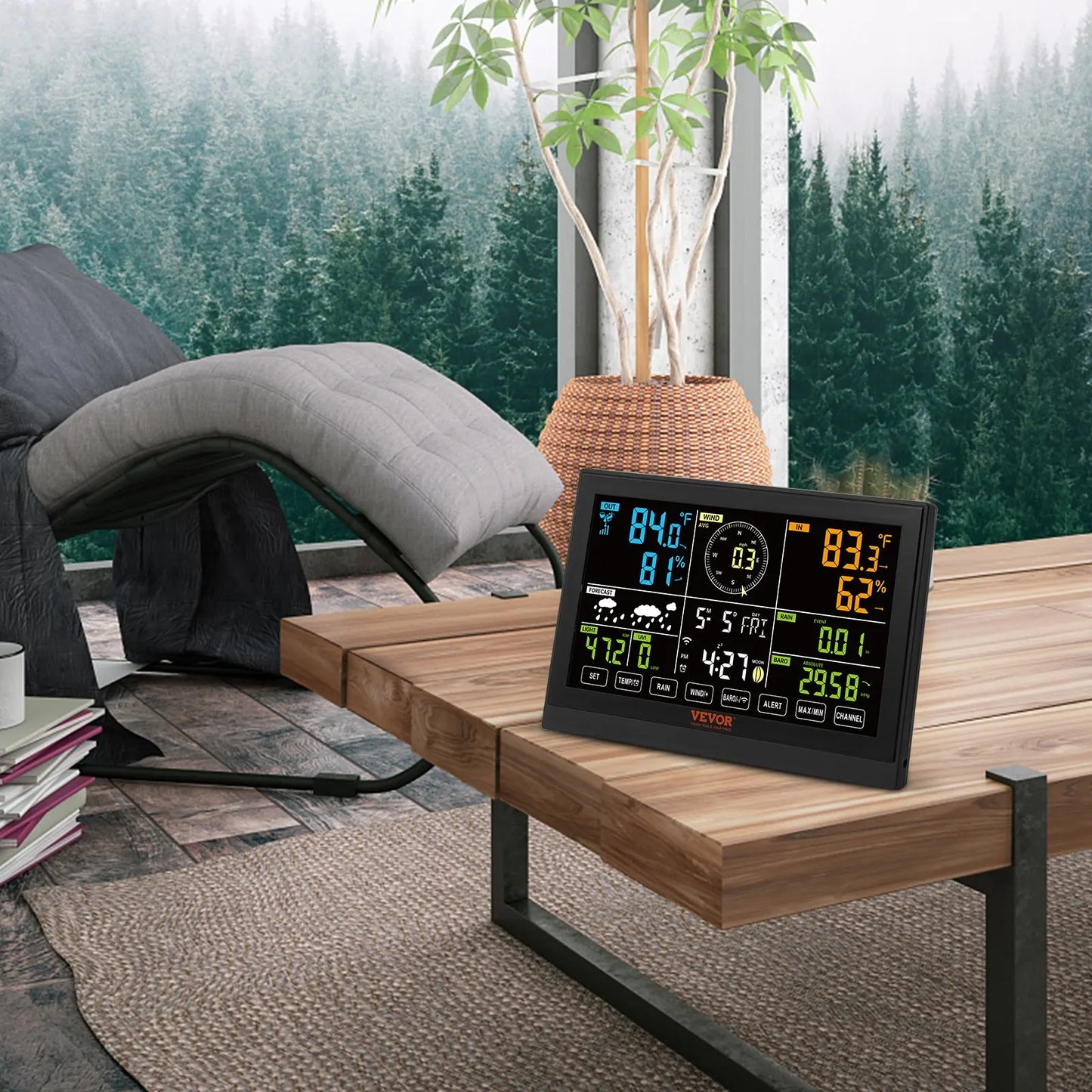 Weerstation - Draadloze - Weerstation Binnen en Buiten - 7-in-1 - met Wi-Fi - Zonne-oplaadbare Sensor en Groot 7,5" Kleurenscherm - voor Forecast Data, Alarm & Meldingen