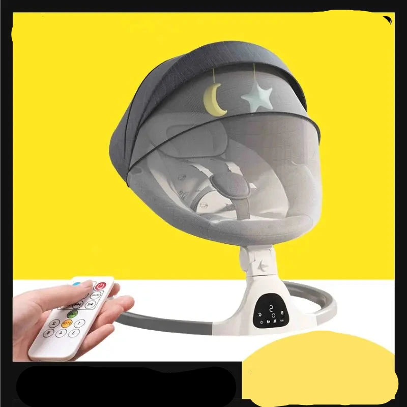 Elektrische Wipstoel - Babyschommel - Schommelstoel - Wipstoel Baby - Babybedje - Wiegstoel - met Afstandsbediening - Klamboe - Speelgoed - Dienblad Grijs