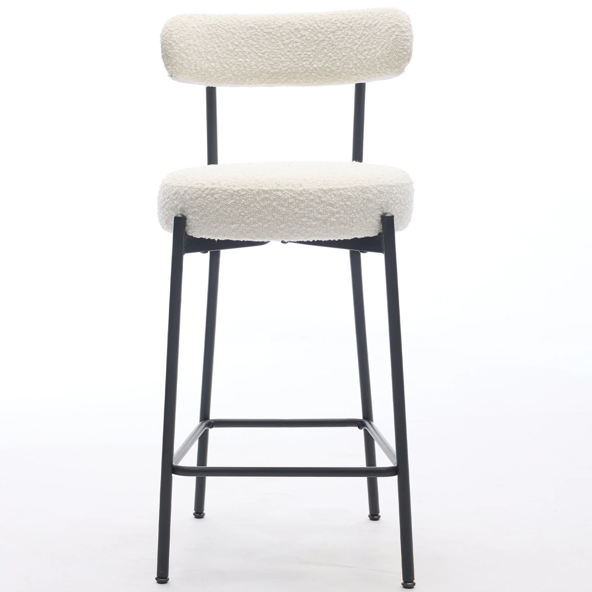 Wpond 27" Boucle Bar Stools Set of 2, Boucle Counter Stools with Back for 2 People, Modern Metal Tall Bar Stools, Upholstered Co - QUORE