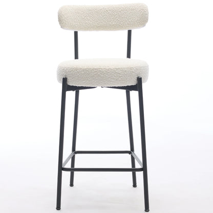 Wpond 27" Boucle Bar Stools Set of 2, Boucle Counter Stools with Back for 2 People, Modern Metal Tall Bar Stools, Upholstered Co - QUORE