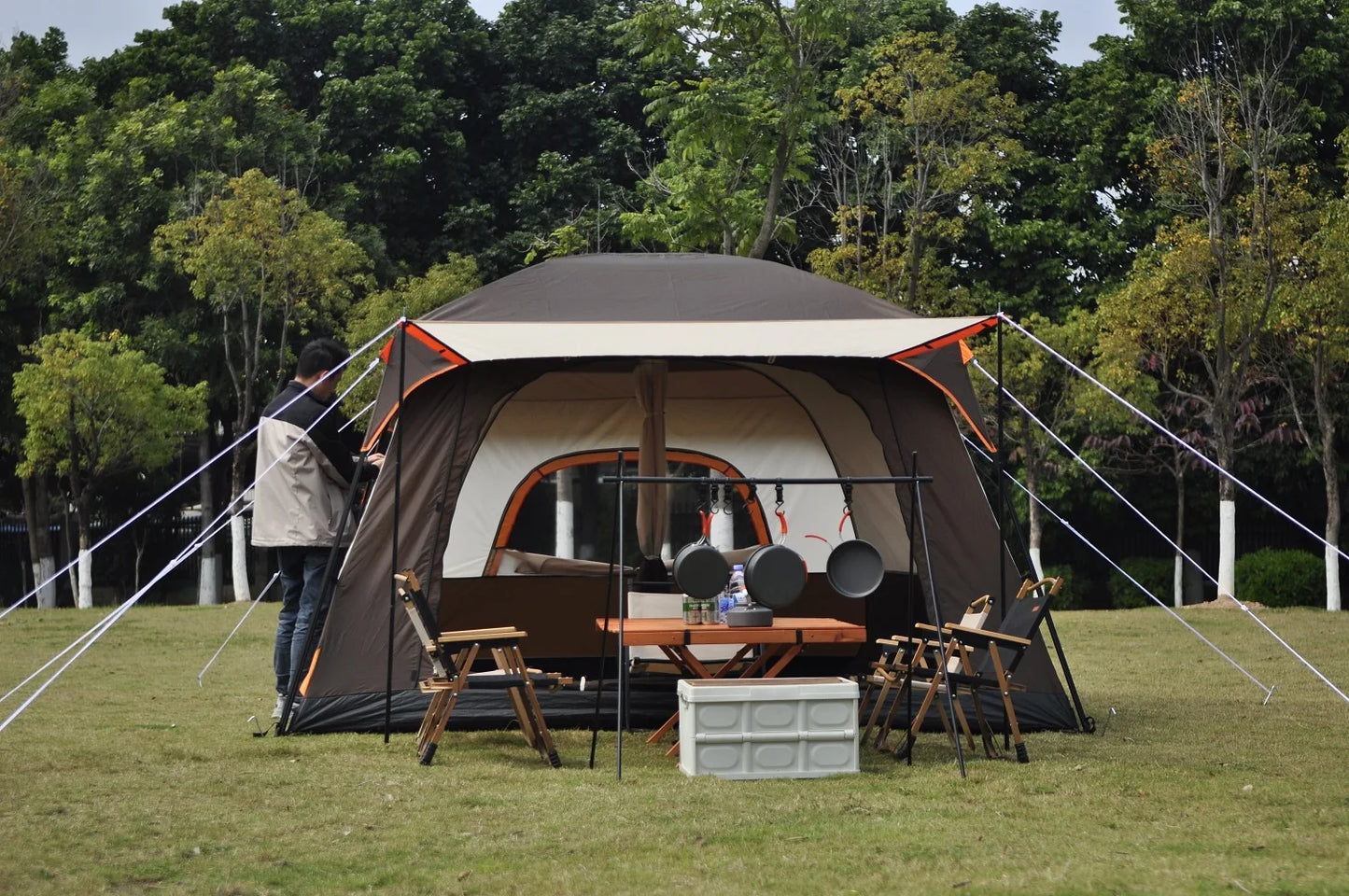 Tent – Kampeertent – Familie Tent – Groepstent – Waterdicht Polyester – Aluminium Frame – 8+ Personen - 430x305x200cm - Rustiekbruin
