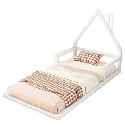 Kinderbed - Plat Bed - Huisvorm - Massief Grenen - Eenvoudige Vorm - 90*200 cm - Beige