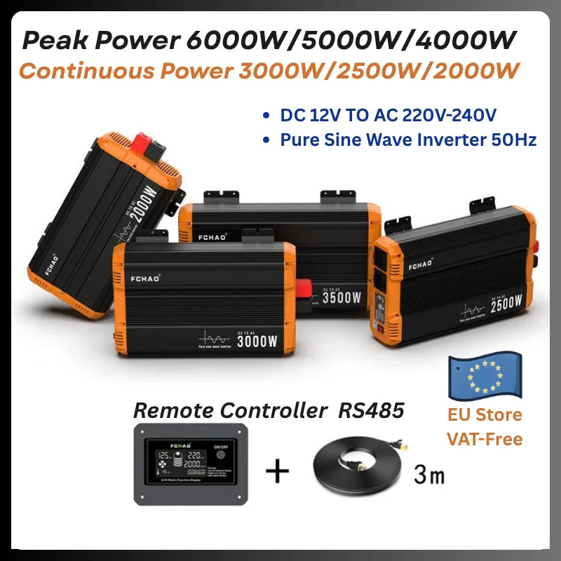 Omvormer – Spanningsomvormer – Inverter – Converter – 12V Naar 220V – Zuivere Sinusgolf – 2500W Piekvermogen – LCD Display - QUORE