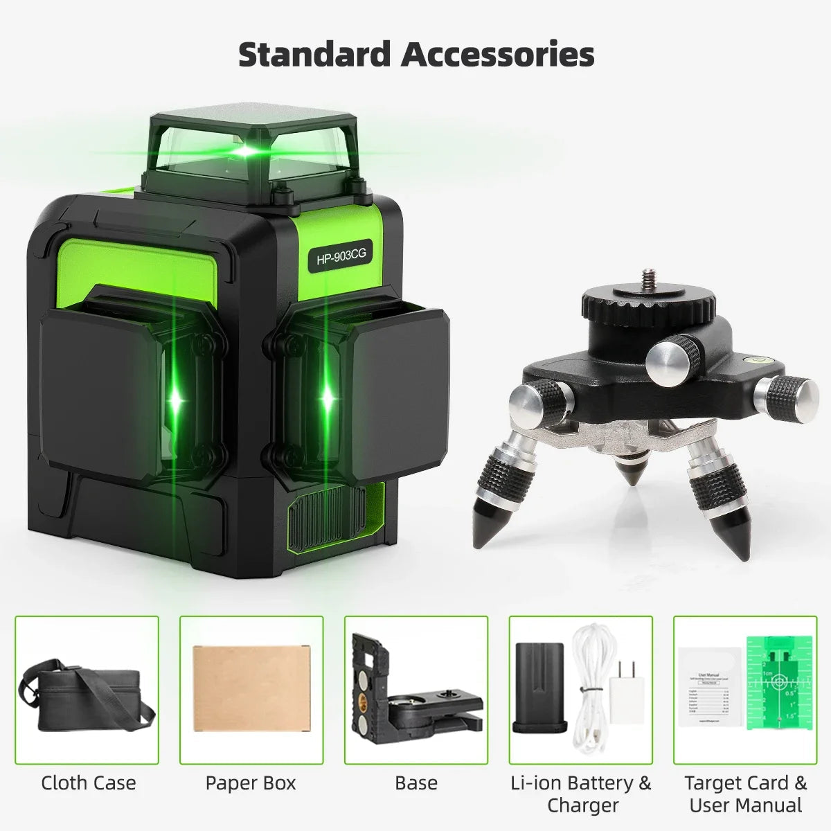 Laserwaterpas – Kruislijnlaser – 3D Laser – Lijnlaser – Zelfnivellerend – 360° Projectie – Groene Laser - Set 4