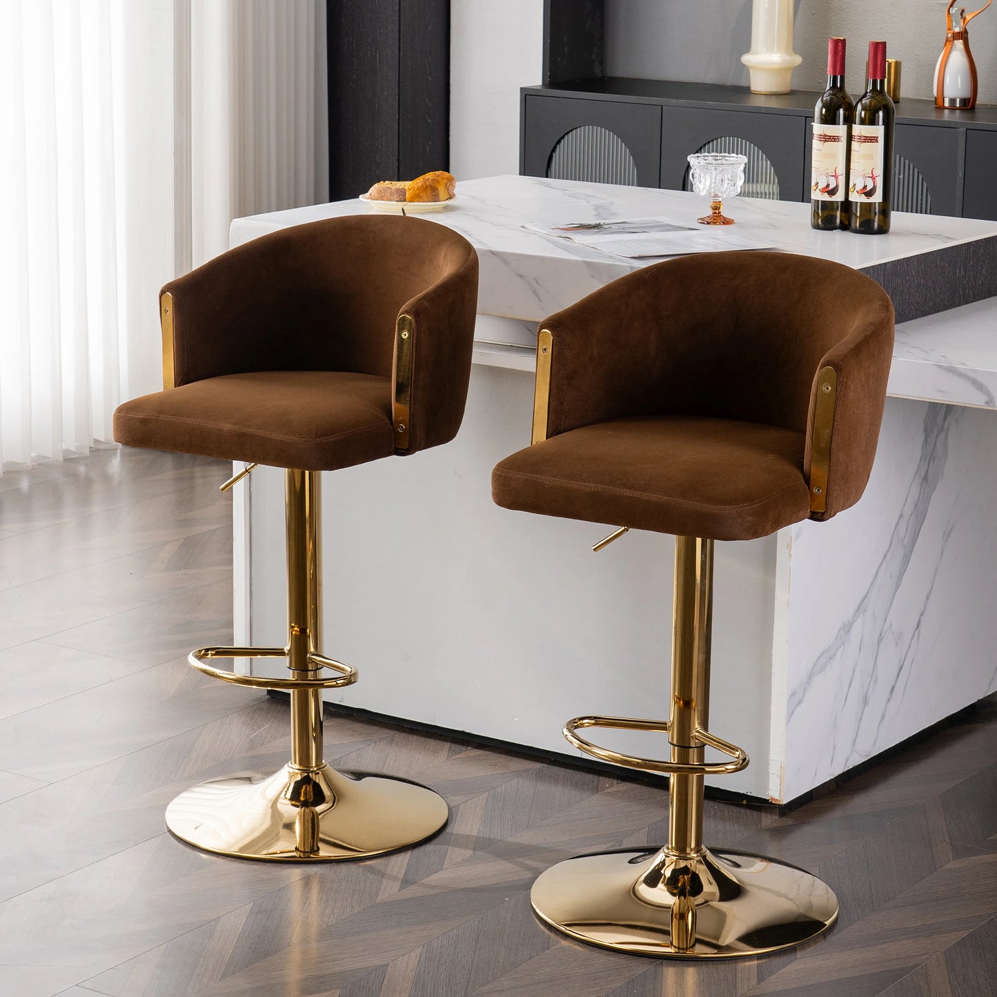 Barkrukken – Barstoelen – Krukken – Verstelbare Stoelen – Velvet Bekleding – Verstelbare Hoogte – Antislip Voet