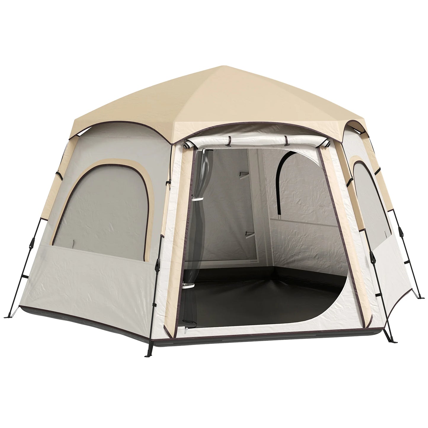 Koepeltent – Buitentent – Kampeertent – Tent Voor 3-4 Personen – Water- En Uv-Bestendig Polyester – Lichtgewicht En Compact - Wit en Beige - QUORE