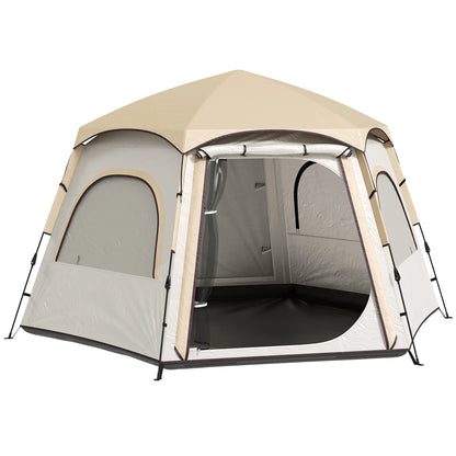 Koepeltent – Buitentent – Kampeertent – Tent Voor 3-4 Personen – Water- En Uv-Bestendig Polyester – Lichtgewicht En Compact - Wit en Beige - QUORE