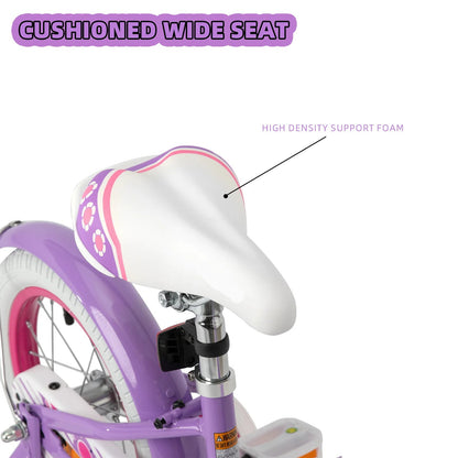 Kinderfiets - Kinderfietsen - Meisjesfiets - 12” - Beginnersfiets - Fiets met hulpwielen, Koolstofstaal - Binnen en buiten te gebruiken - Paars