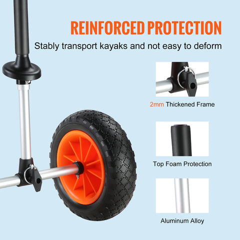 Vevor - Handtrailer Boot - Boottrailer Dolly - Dolly - Heavy Duty Kayak Cart - Afneembare Kano Trolley Cart - met 10'' massieve banden - Verstelbare Breedte & Top Foam Protection - Zwart