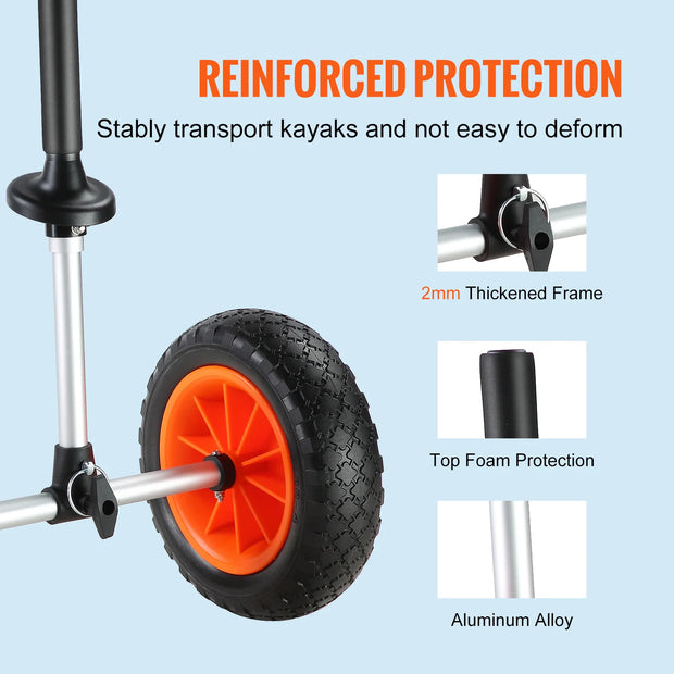 Vevor - Handtrailer Boot - Boottrailer Dolly - Dolly - Heavy Duty Kayak Cart - Afneembare Kano Trolley Cart - met 10'' massieve banden - Verstelbare Breedte & Top Foam Protection - Zwart