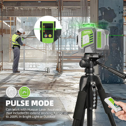 Huepar Professional 12 Lines Laser Level With Detector High Accuracy ±2mm 3x360° Cross Line Laser Tools & 8000mAh Li-ion Battery