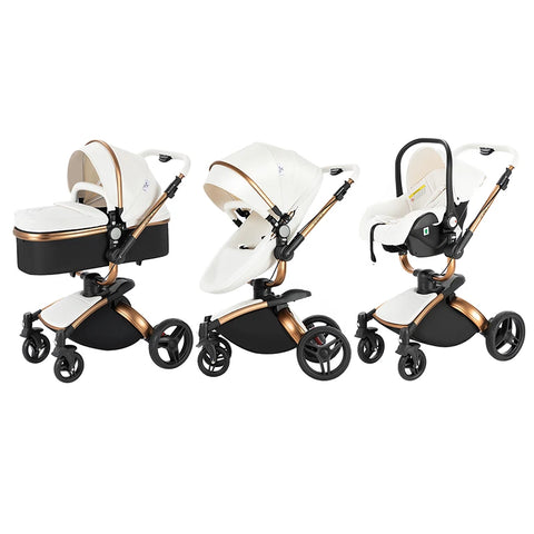 Babywagen - Buggy - Inklapbare Buggy - Opvouwbare Buggy - Inklapbare Buggy New Born - 3 in 1 -BabyWalker- Lichtgewicht Ba voor Pasgeboren Baby - Wit