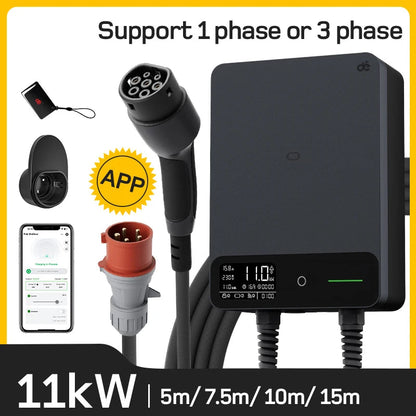 Wallbox 11kW – Laadstation – Oplaadpunt – Elektrische Autolader – EV Charger – 5 Meter Type 2 Laadkabel – Plug & Play Ontwerp – Veiligheidsbeveiliging met LCD-Scherm