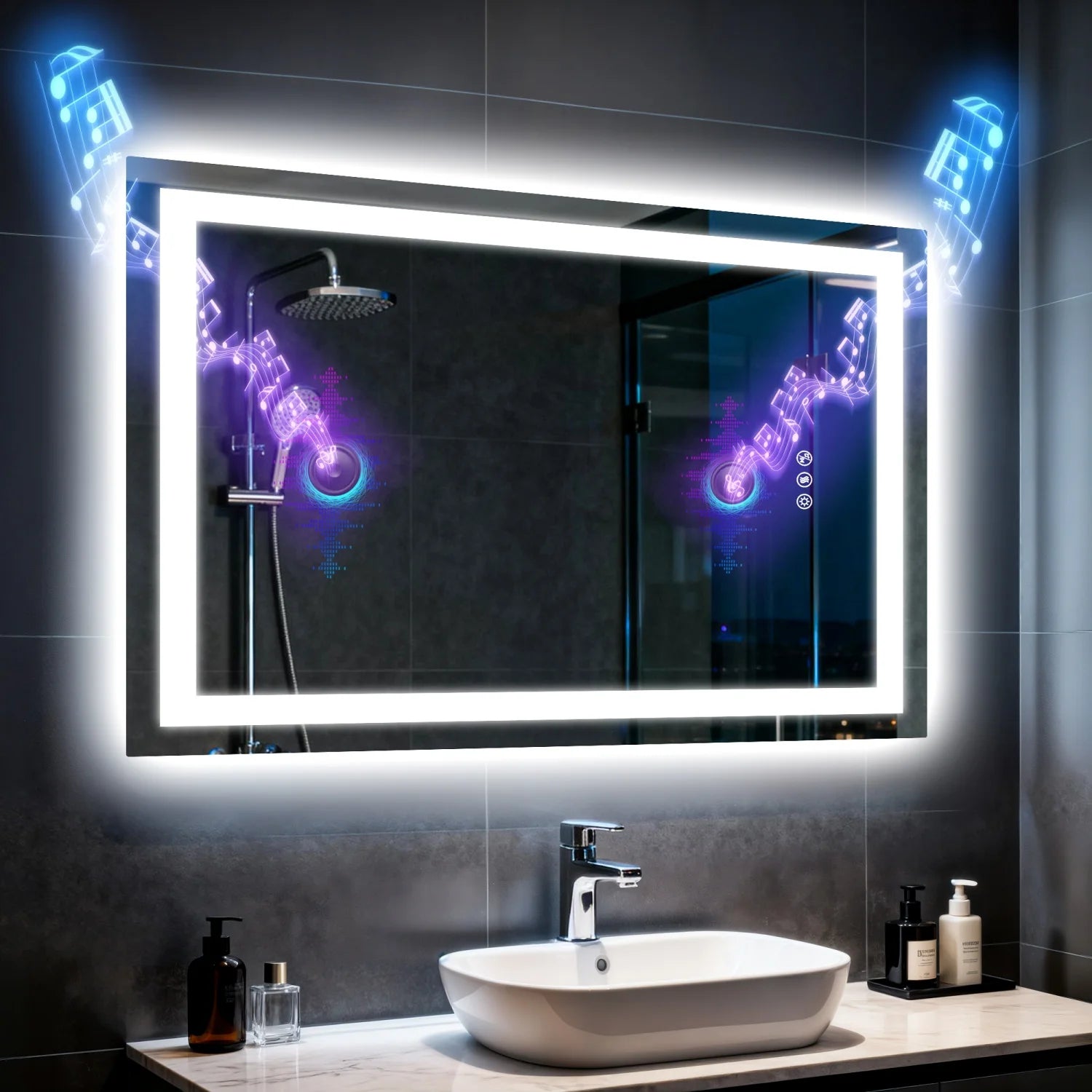 LED Badkamerspiegel – Spiegel – Badkamerwandspiegel – Make-upspiegel – Lichtspiegel – 120x70 cm – Ingebouwde Bluetooth Speaker – Anti-condens Dimbare LED Verlichting - QUORE