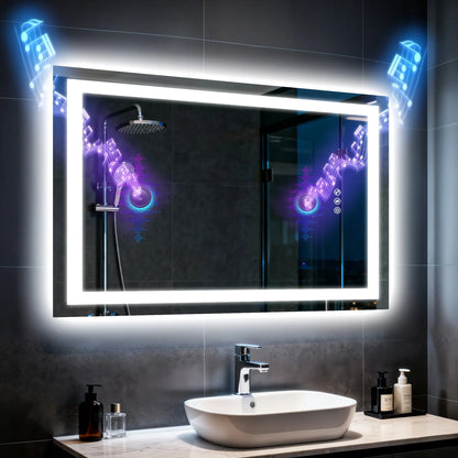 LED Badkamerspiegel – Spiegel – Badkamerwandspiegel – Make-upspiegel – Lichtspiegel – 120x70 cm – Ingebouwde Bluetooth Speaker – Anti-condens Dimbare LED Verlichting - QUORE