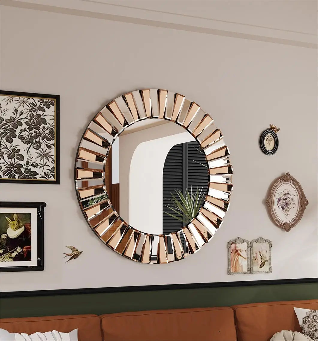 Wandspiegel - Spiegel - Woondecoratie - Venetiaanse Zonnestraal Design - Medium - Ronde - Decoratieve voor Hal, Badkamer of Woonruimte