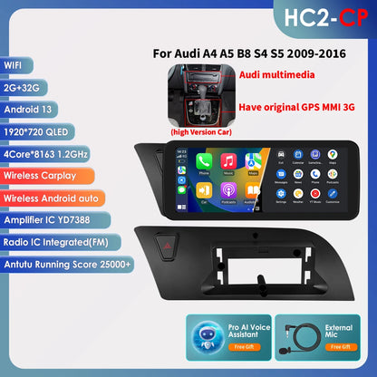Hizpo AI Voice WIFI 4G-LTE Android 13 Car Radio for Audi A4 A5 B8 S4 S5 2009-2016 Multimedia Video Player GPS 2din BT Autoradio