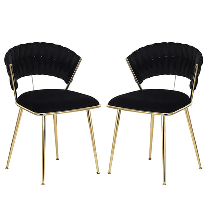 Eetkamerstoelen – Stoelen – Velvet Stoelen – Zwarte Stoelen – Set van 2 – Comfortabele Zitting – Stabiele Metalen Poot