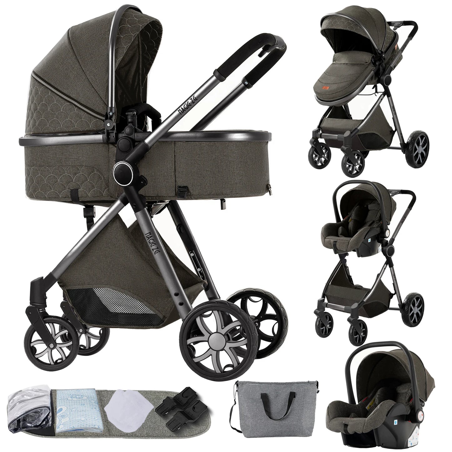 High Landscape 3 in 1 Baby Stroller Convertible Baby Pram with Car Seat Warm Infant Pushchair Easy Folding Travel Stroller