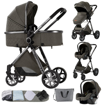 High Landscape 3 in 1 Baby Stroller Convertible Baby Pram with Car Seat Warm Infant Pushchair Easy Folding Travel Stroller