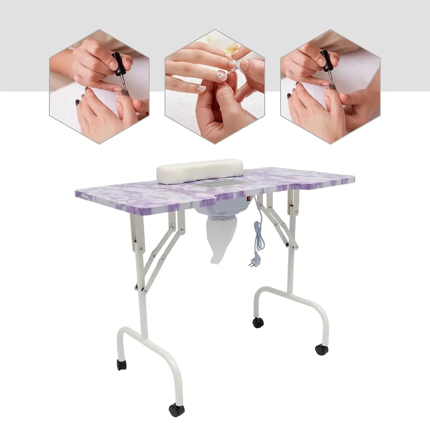 Manicure Tafel – Nageltafel – Nail Studio Tafel – Draagbare Nail Tisch – Nagel Werktafel Paars – Met Stofafzuiging – Groot Tafelblad 95x48 cm