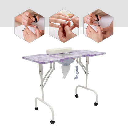 Manicure Tafel – Nageltafel – Nail Studio Tafel – Draagbare Nail Tisch – Nagel Werktafel Paars – Met Stofafzuiging – Groot Tafelblad 95x48 cm