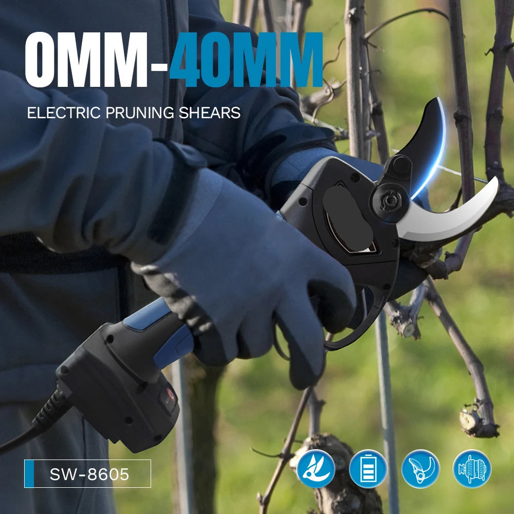 Elektrische Snoeischaar - 40mm - Accu Snoeischaar - 1050W - Takkenschaar - Heggenschaar - Voor Bomen - en Wijngaarden - 2 Accu - 2AH Oranje