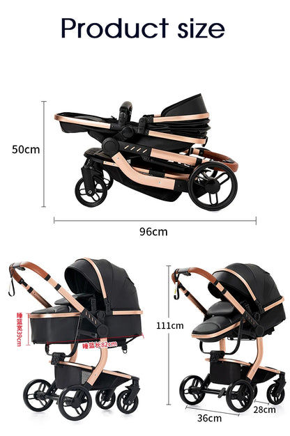 Babywagen - Kinderwagen - Buggy - Wandelwagen - 3-in-1 - met Autostoel - PU Lederen - Opvouwbare - Lichtgewicht - Voor Pasgeborenen t/m 6 Jaar - Khaki