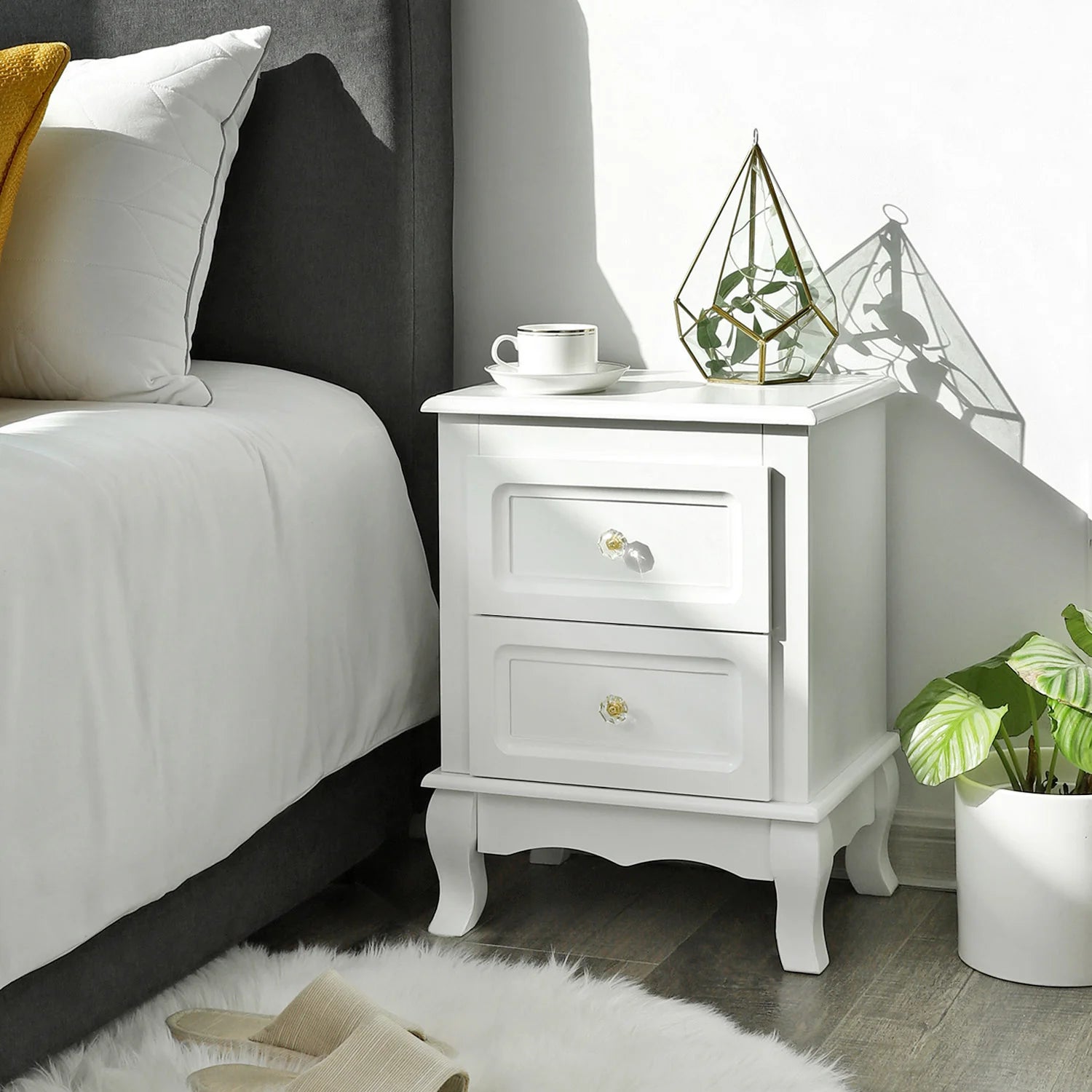 Nachtkastje - Kast - Slaapkamerdecoratie - Woonkamer - Organizer - 38,5 cm x 30,5 cm x 52,5 cm - Wit - QUORE