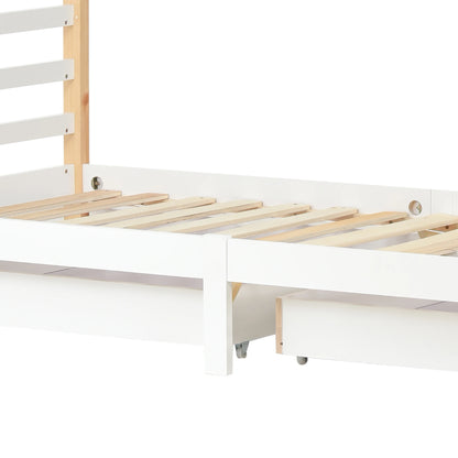 Kinderbed Huisjesvorm – Kinderbedje – Bedhuis – Speelbed – Houten Bed – Wit – 90x200 cm – Stevig Grenenhout – Met Opbergladen en Lattenbodem