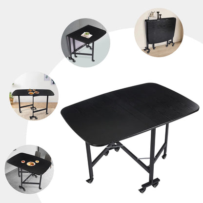 Multifunctional Foldable Dining Table Small Kitchen Table Black with 6 Brake Castors  in 3 Shapes 120 x 80 x 75 cm - QUORE