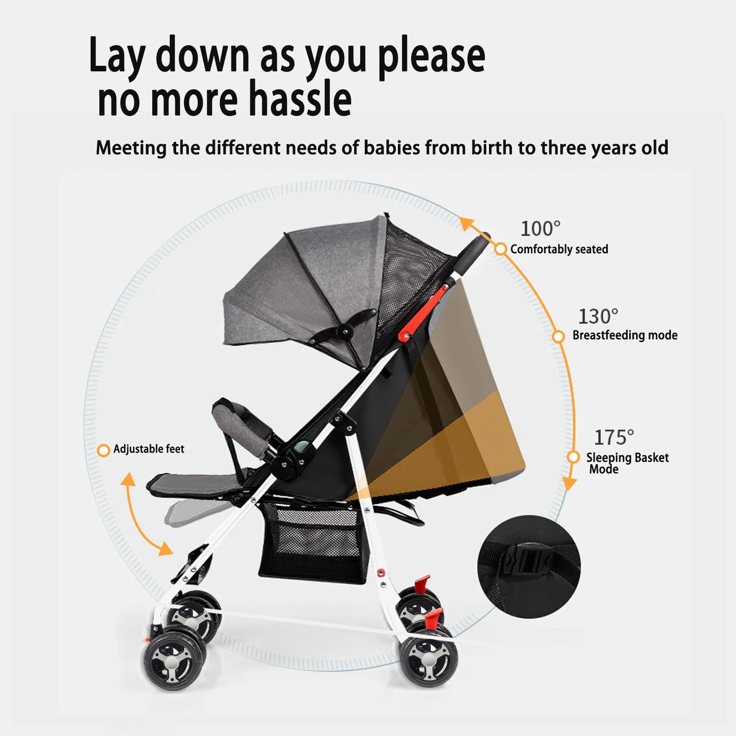 Multifunction Baby Stroller Portable Folding Travel Buggy Safety Certified Lightweight for Babies