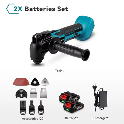 Oscillerend Multitool - Accu Multitool - Electrische Zaag - 600W - Trimmer en Slijper - 6 Snelheden - 18V - Elektrisch Renovatiegereedschap - 2 Accu
