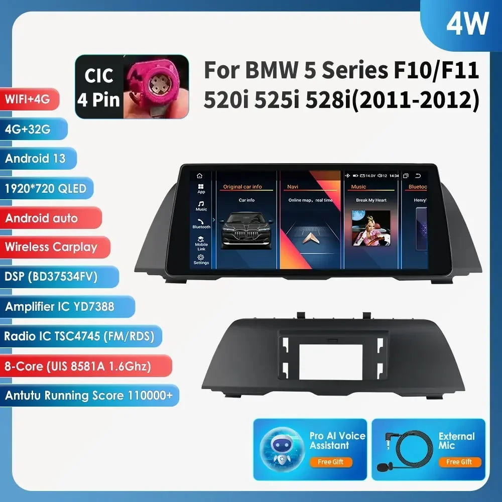 AI Intelligent Player 2din Android Car Radio Multimedia Video Player for BMW 5 Series F10 F11 F12 CIC NBT GPS Nav Carplay 4G RDS
