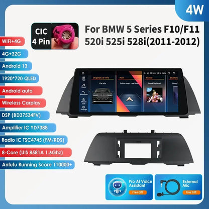 AI Intelligent Player 2din Android Car Radio Multimedia Video Player for BMW 5 Series F10 F11 F12 CIC NBT GPS Nav Carplay 4G RDS